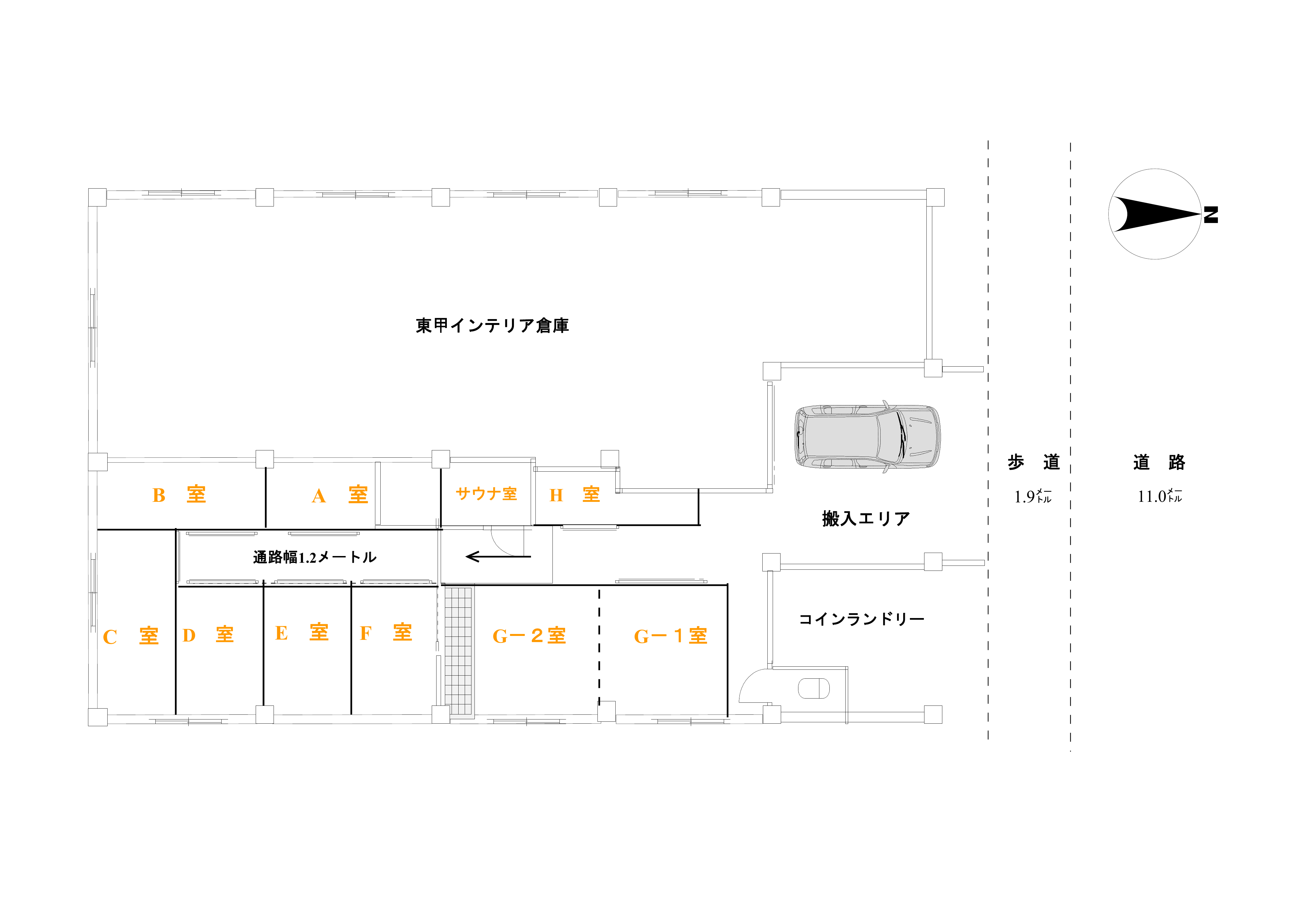 西宮市のレンタルトランクルーム 錦温泉　配置図